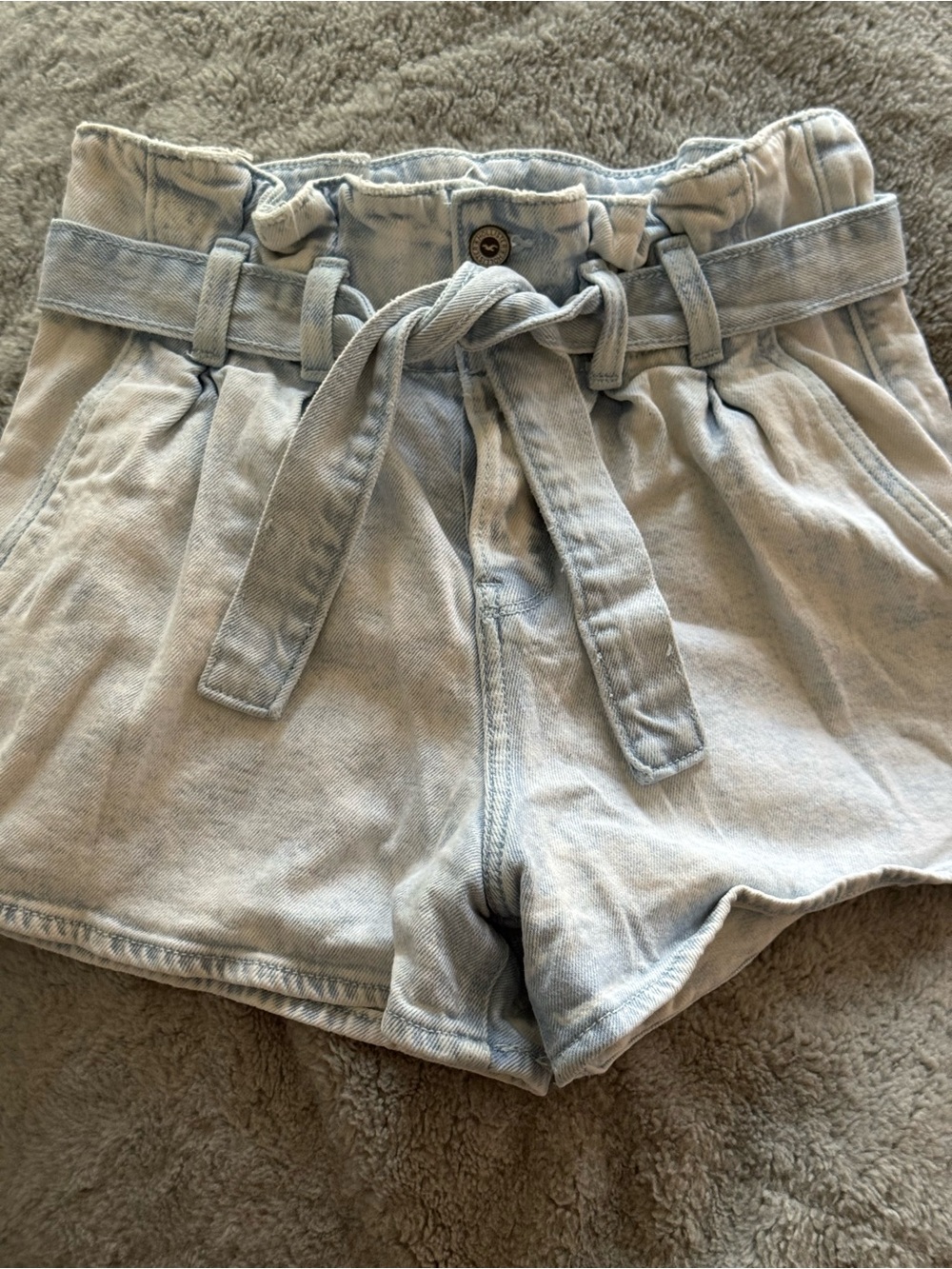 Hollister Light Blue Paperbag Waist Tie-Belt Denim Shorts